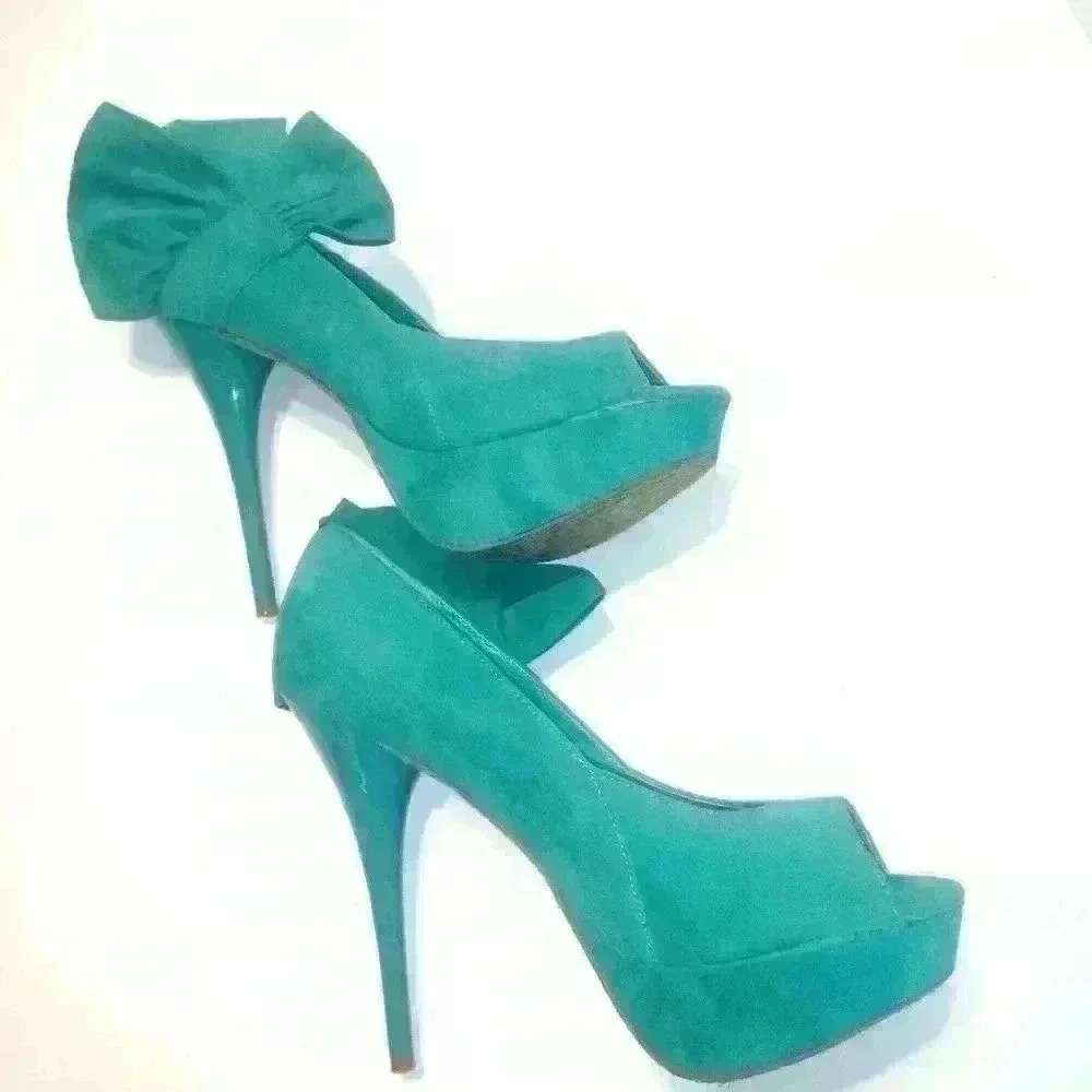 Dollhouse turquoise blue bowed stiletto - Picture 4 of 9